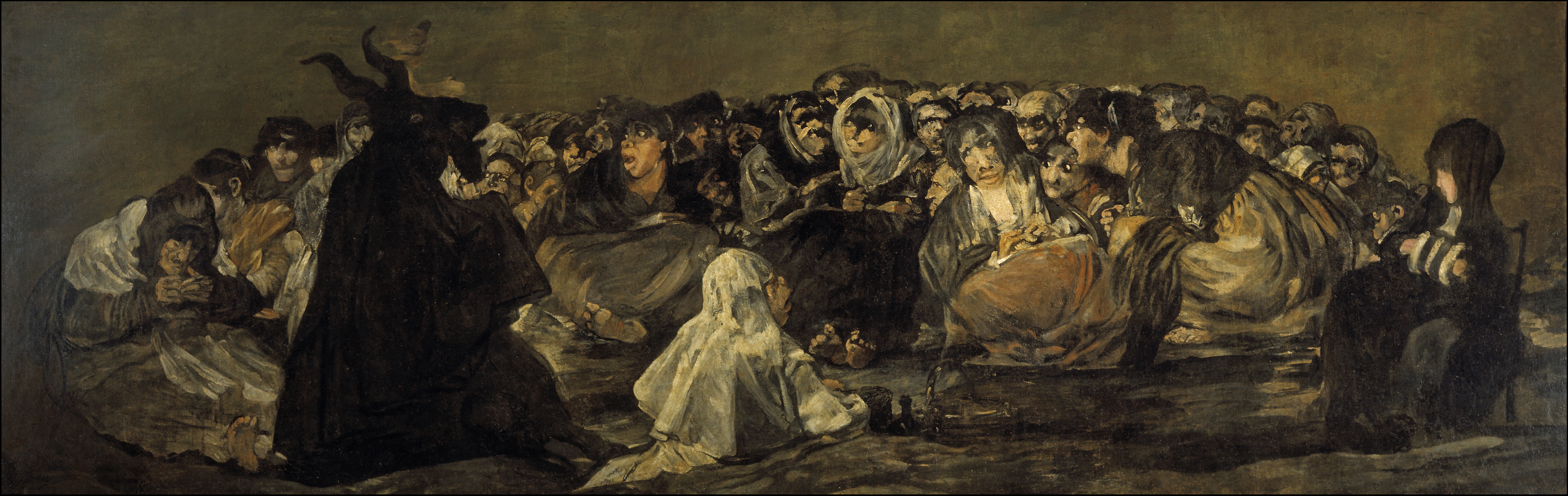 Francisco de Goya, « Le Sabbat des sorcières ou le Grand Bouc » (1819-1823),  Huile sur plâtre transformée en huile sur toile, 140 × 438 cm